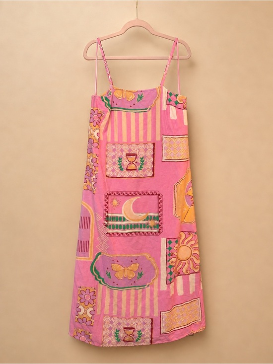 Japna Dresses & Skirts - Japna Pink Patchwork Print Spaghetti Strap Dress